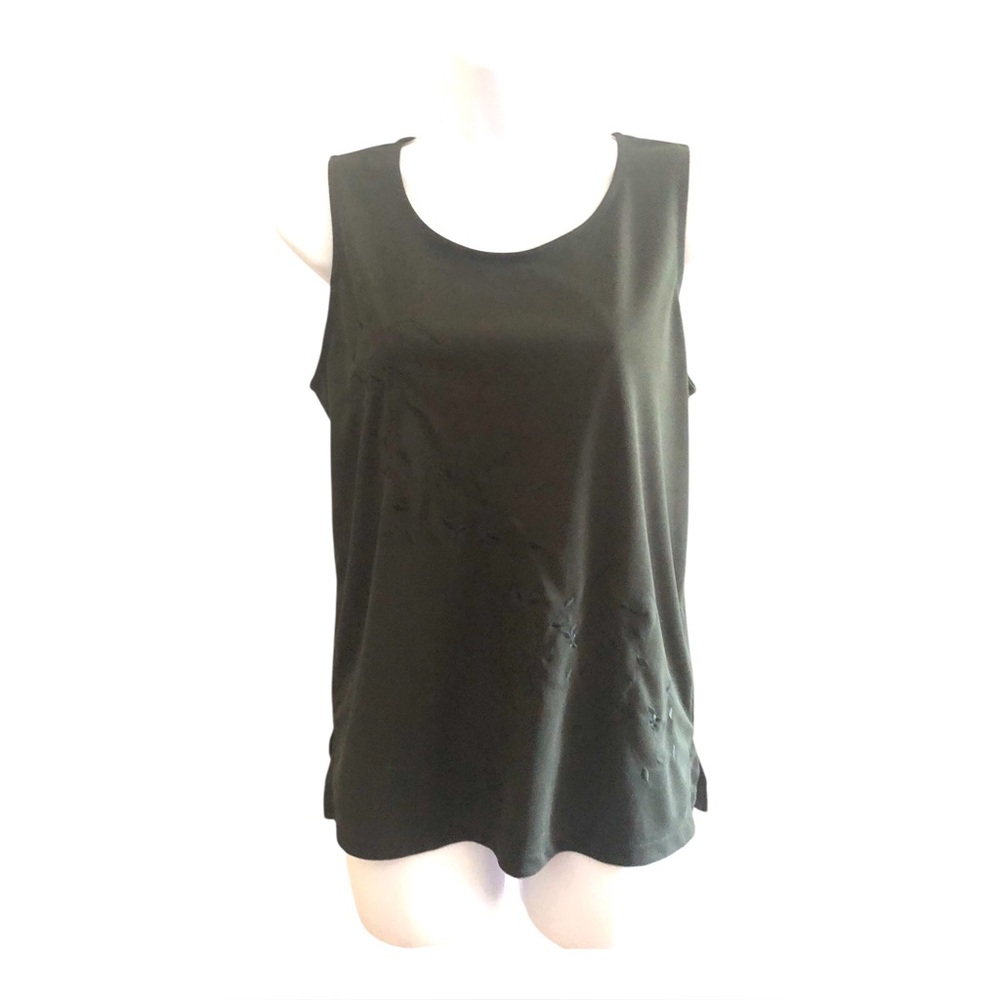 Norton McNaughton Top Size Med Black Sleeveless Round Neck Embroidered Polyester